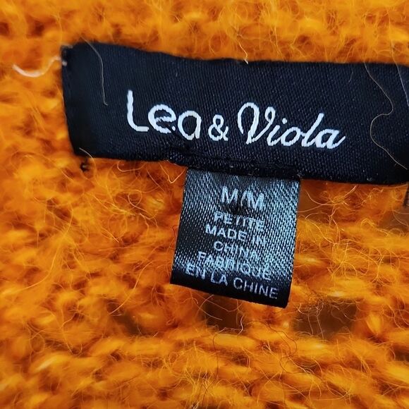 LEA & VIOLA Women's Orange Open Front Knit Cardigan Fall Crochet Sweater Medium - Picture 3 of 8